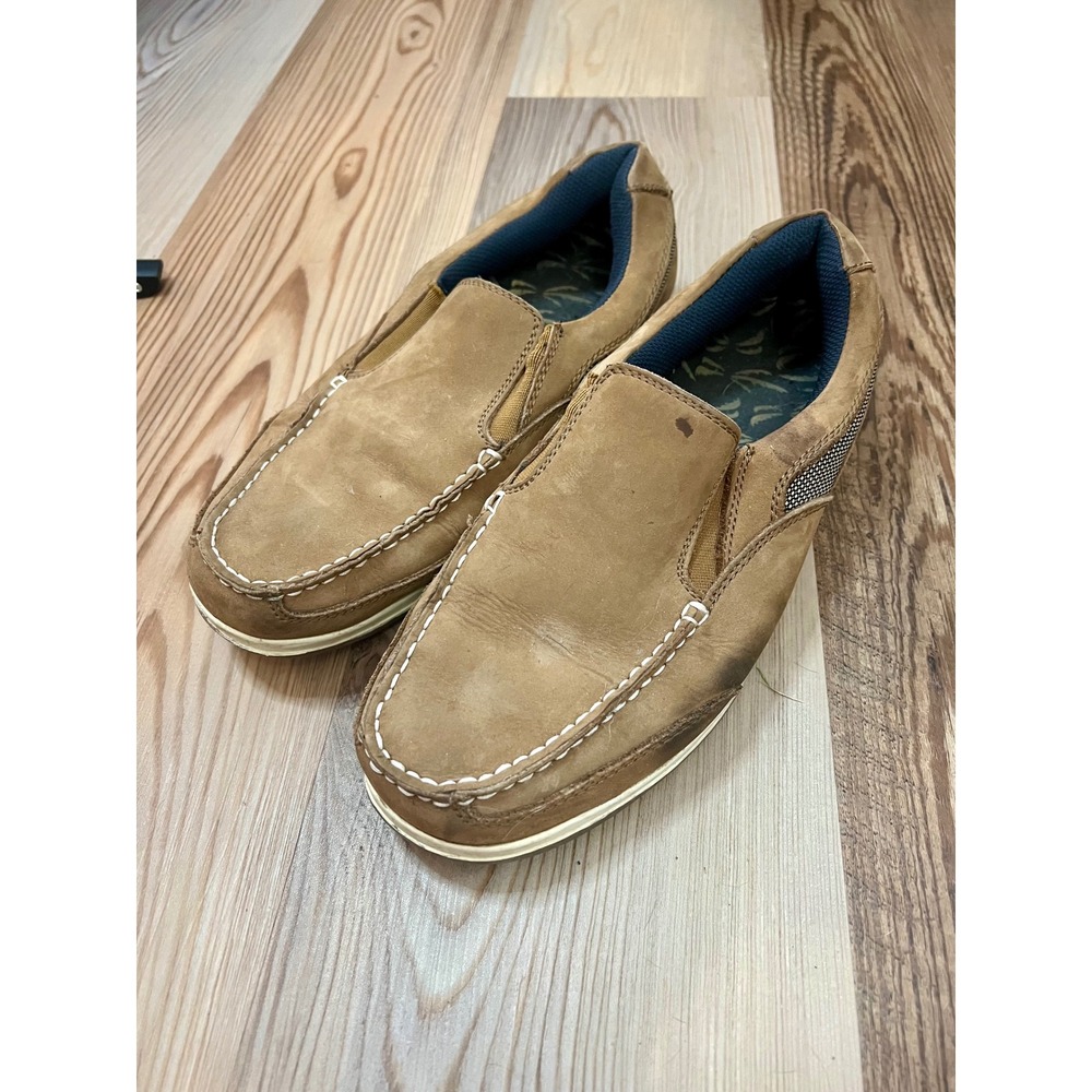 Island Surf Co Mens Classic Slip On Boat Shoes Tan Leather Loafers Size 9.5M